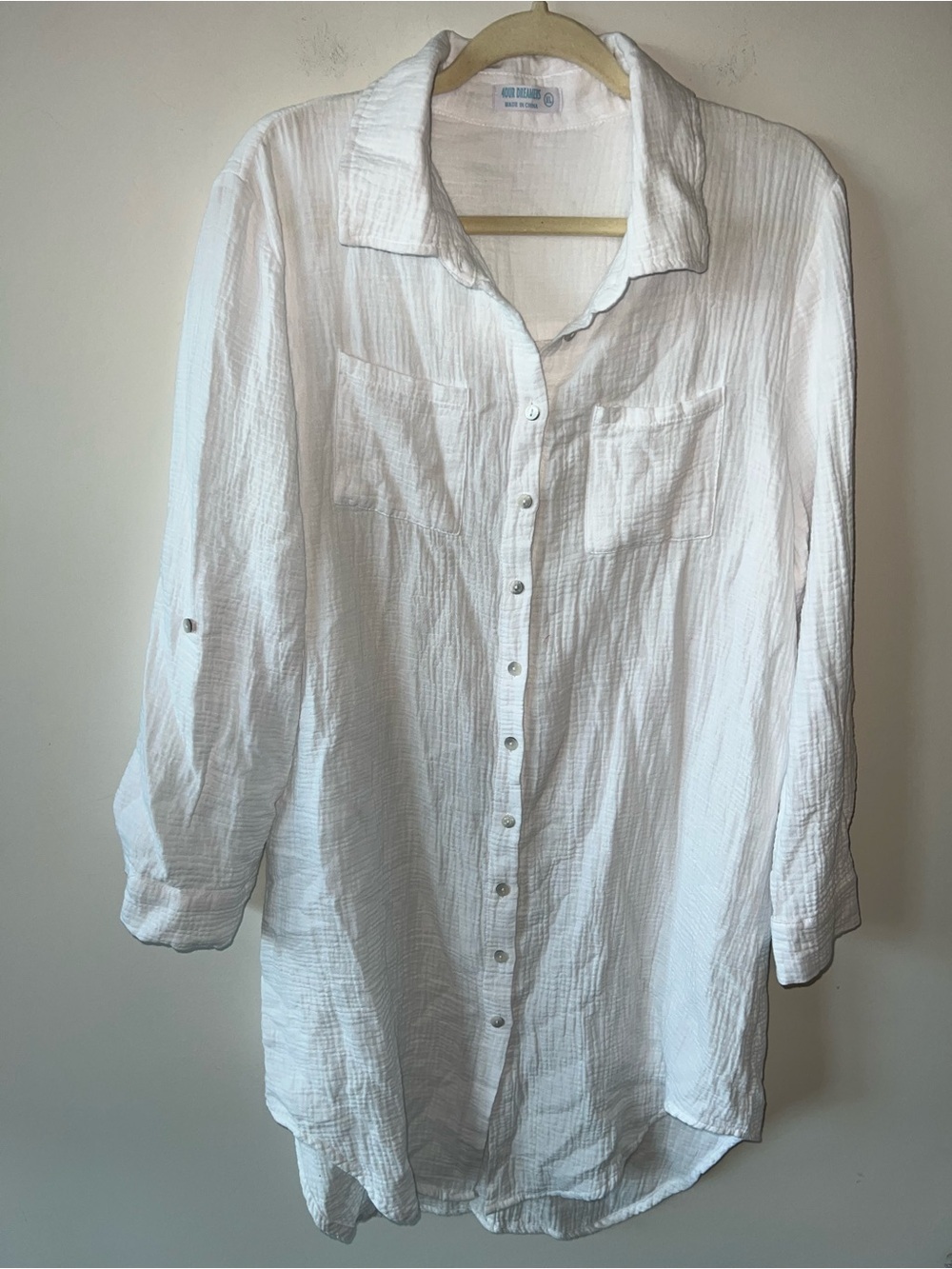 4our Dreamers Lightweight White Button-Front Shirt Dress 100% Cotton